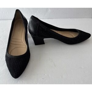 Adrienne Vittadini Faro Black Fabric Pointed Toe Square Heel Ballet Pump 9.5